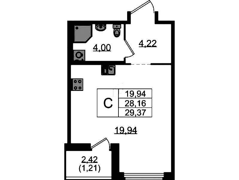 Квартира студия 29.37 м², 13/15 эт., ЖК «GloraX Парголово»